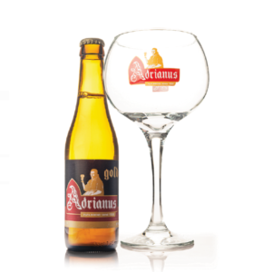 Speciaalbier Adrianus Gold met bierglas