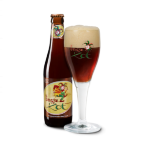 Speciaalbier Burgse Zot Dubbel met ingeschonken Brugse Zot bierglas