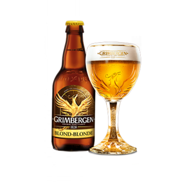 Speciaalbier Grimbergen Blond met ingeschonken Grimbergen bierglas