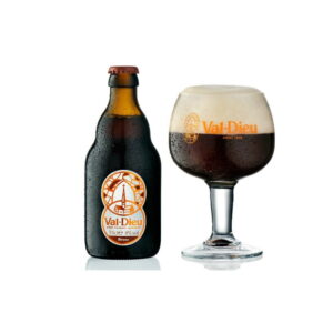 Val Dieu Bruin met ingeschonken Val Dieu bierglas