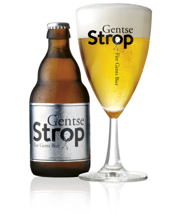 Speciaalbier Gentse Strop met ingeschonken Gentse Strop bierglas