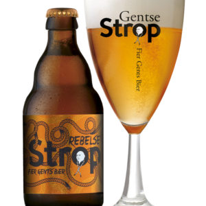 Speciaalbier Rebelse Strop met ingeschonken Gentse Strop bierglas