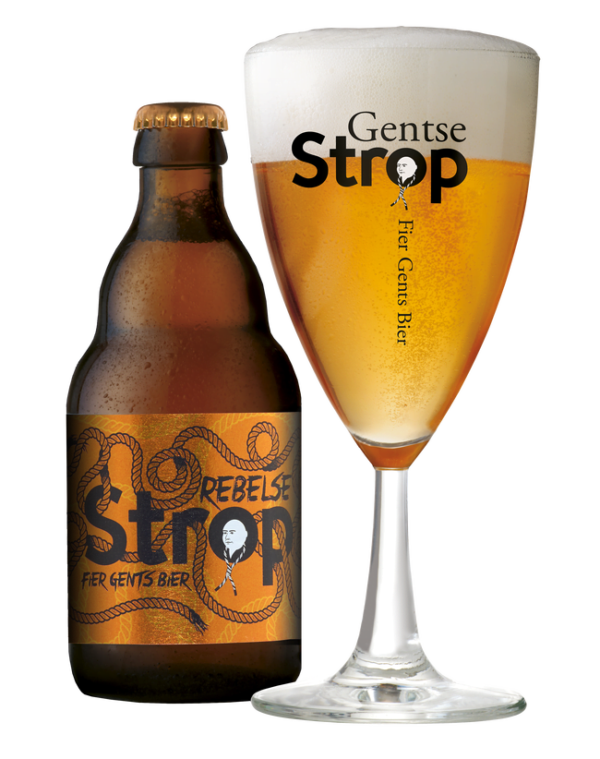 Speciaalbier Rebelse Strop met ingeschonken Gentse Strop bierglas