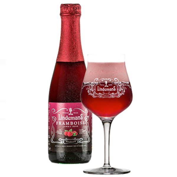 Speciaalbier Lindemans Framboise met ingeschonken Lindemans bierglas