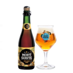 Speciaalbier Oude Gueuze Lambic met ingeschonken Mort Subite bierglas