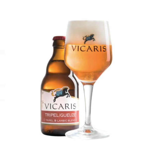 Bierglas Vicaris tripel/geuze met ingeschonken bierglas